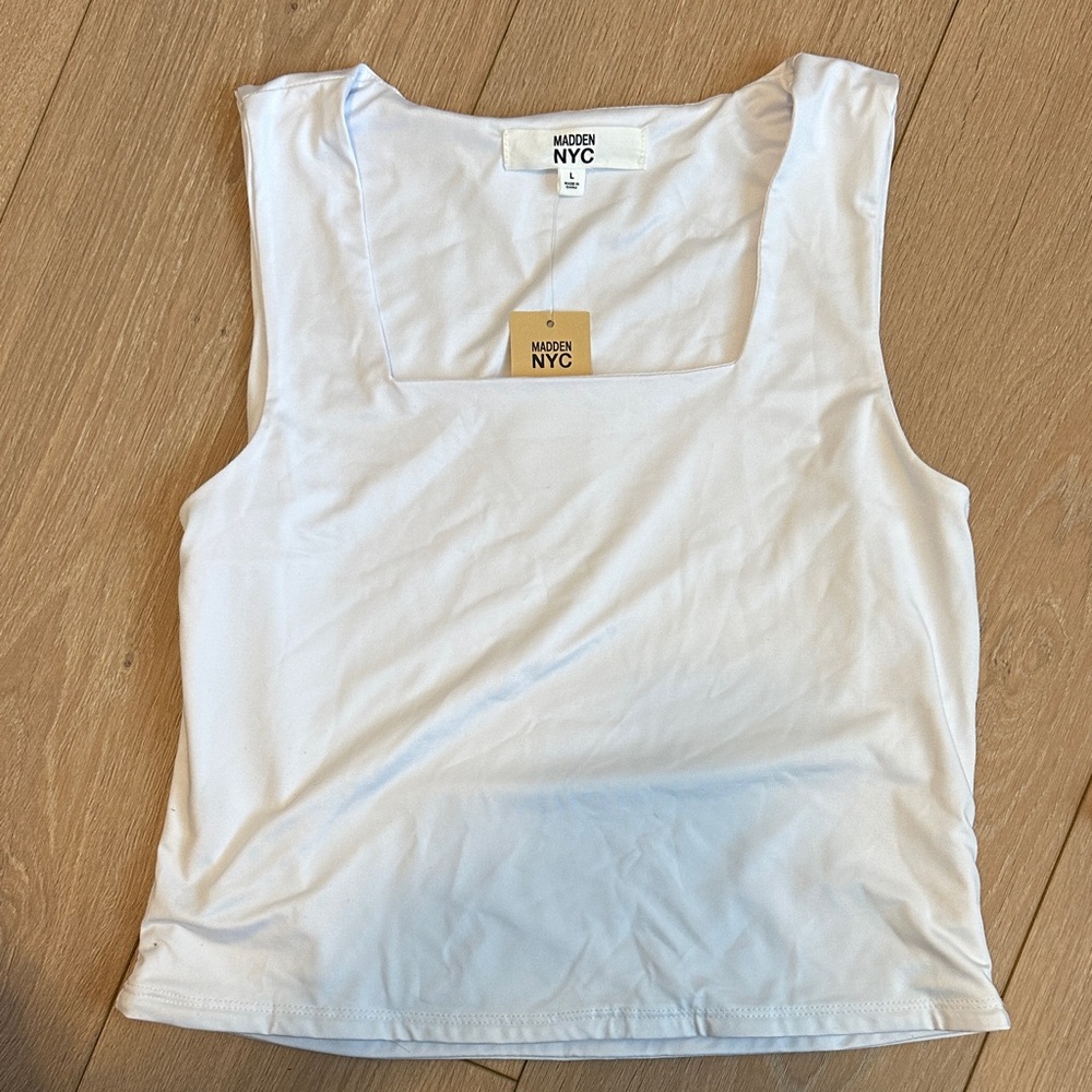 White Women's Cropped Square Neck Fitted Tank Top